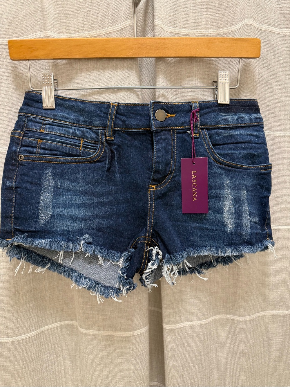 Lascana Dark Blue Denim Frayed Hem Women's Shorts